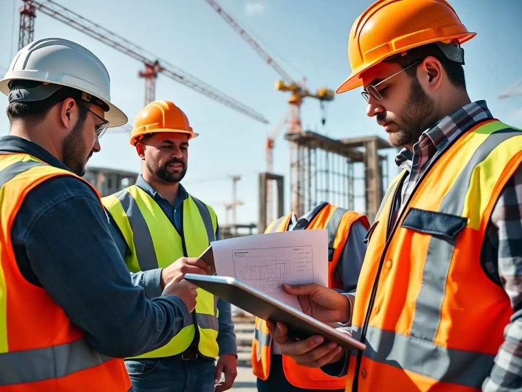 A construction site with heavy machinery and workers wearing safety gear, showcasing the use of MDVR for monitoring and safety compliance.
